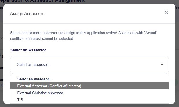Assign Assessors window