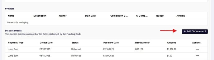 Add Disbursement button