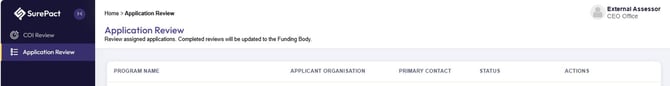 External Assessor Application Review screen