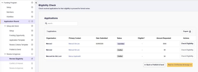 External Assessor Eligibility Check screen