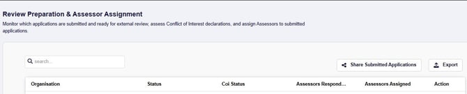 External Assessor Review Preparation and Assessor Assignment screen