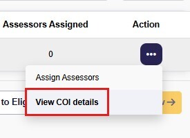 External Assessor view COI details options